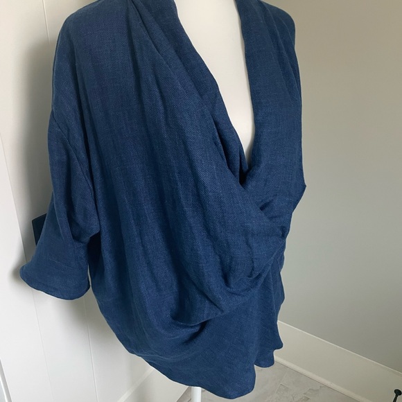 ZARA 100% Linen Draped Blouse INDIGO — ZW COLLECTION, LIMITED EDITION - Picture 5 of 15